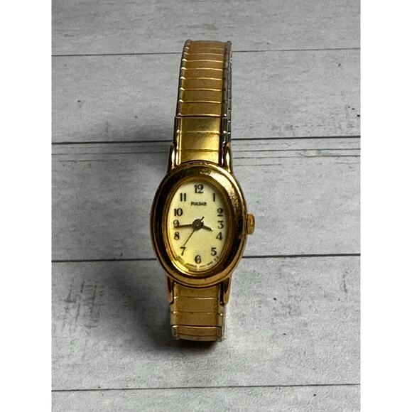 Pulsar Watch Womens Stainless Gold Steel Stretch Water Resist Luminescent Quartz - Picture 1 of 5